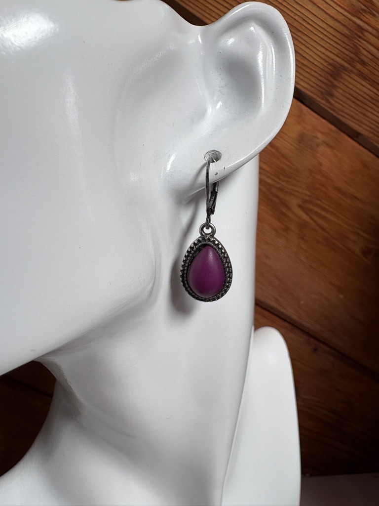 Silver-Tone Lever-Back Drop Earrings With Purple Stone